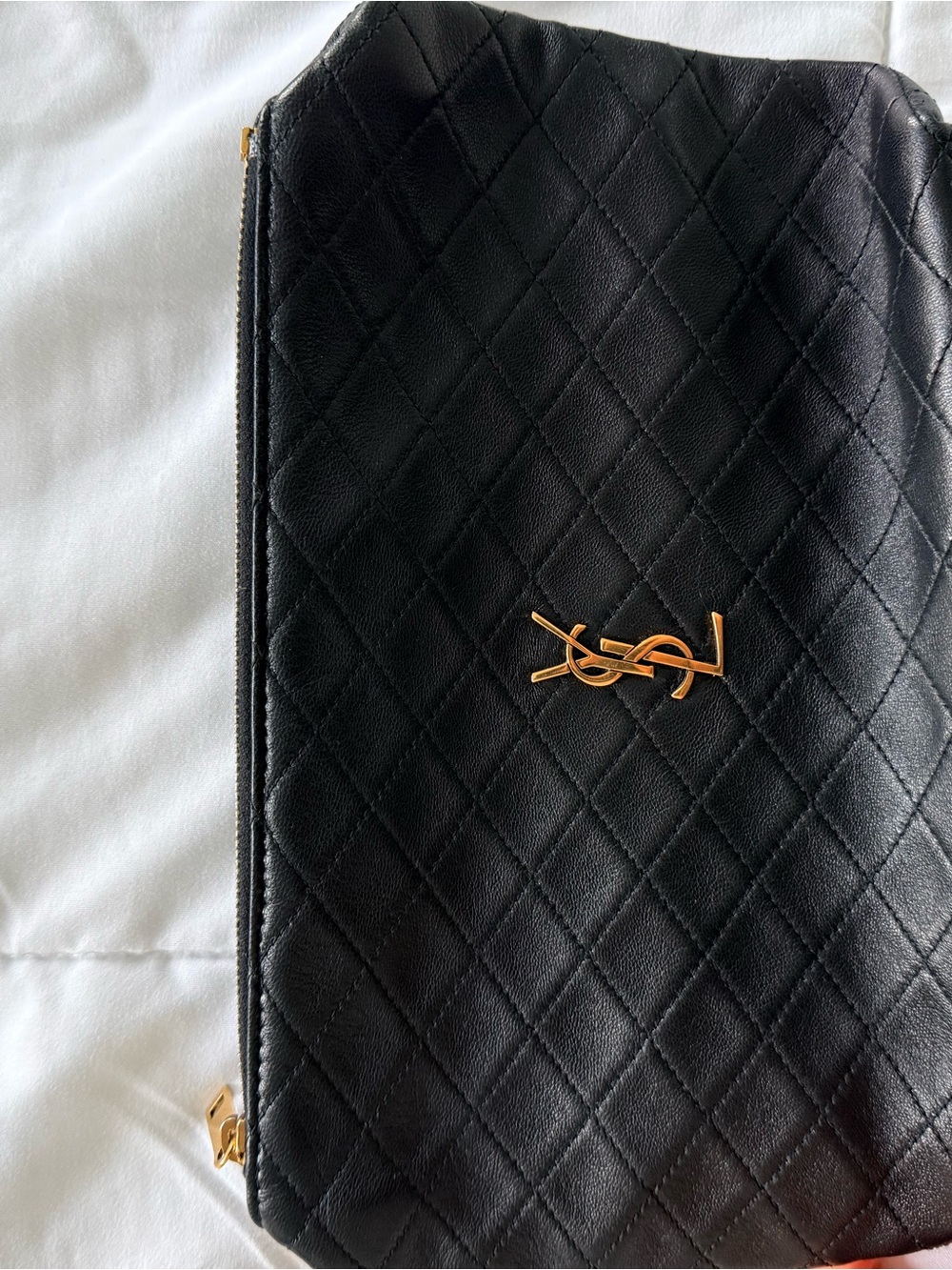 Saint Laurent Black Quilted Leather Pouch with Gold Logo